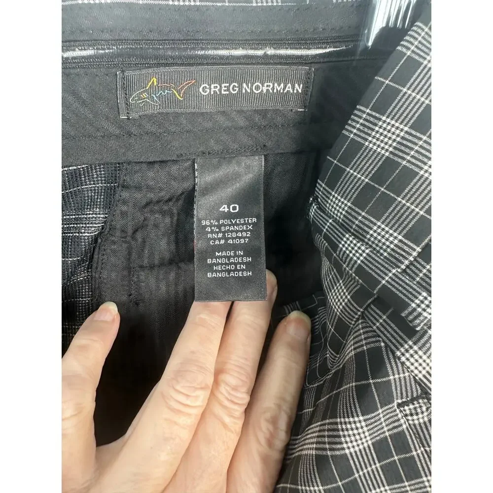 Greg Norman Men's Plaid Golf performance Shorts Grey Black Check Size 40